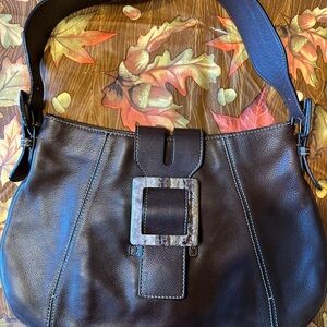Adrienne Vittadini Dark Brown Leather Shoulder Bag